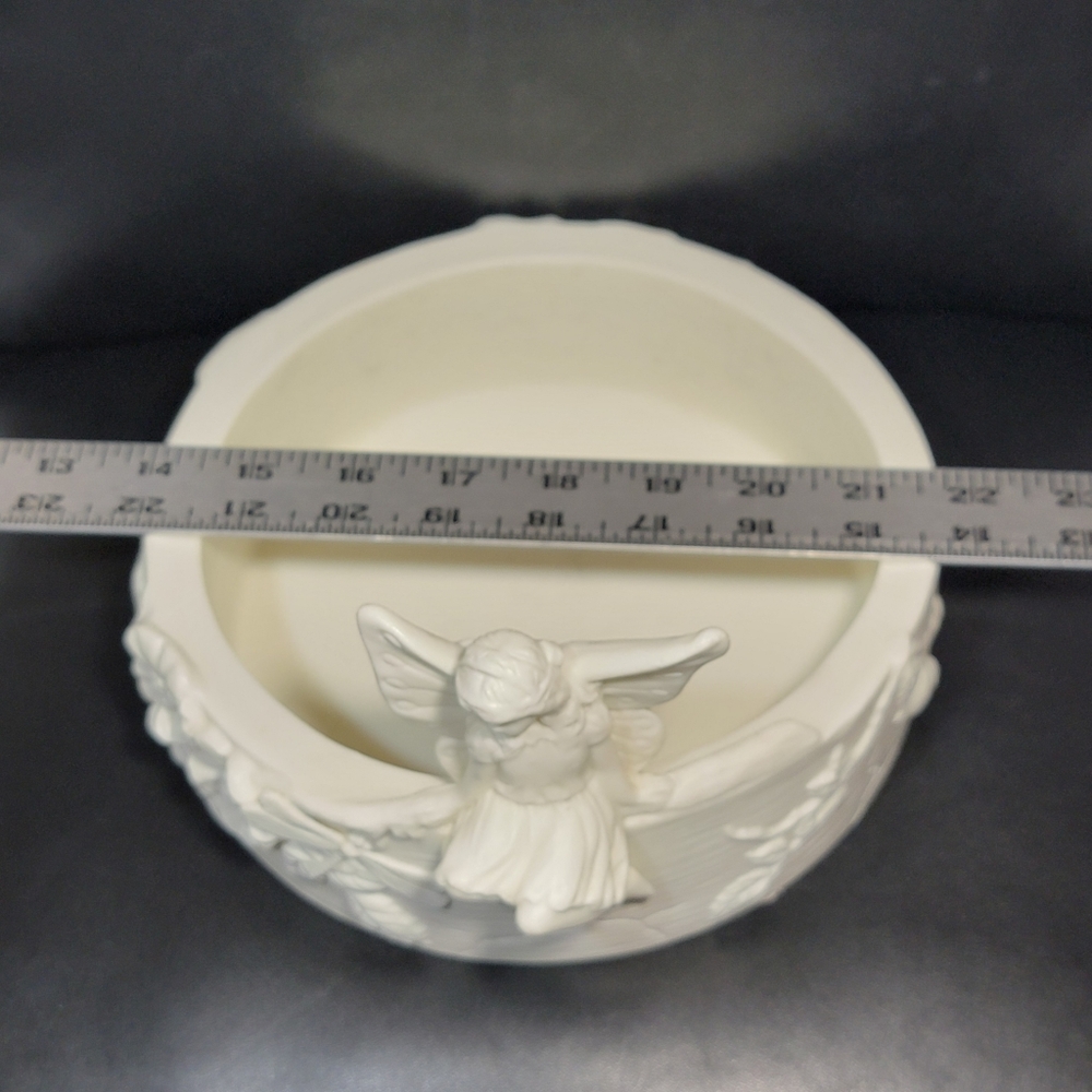 Vtg PartyLite Ivory Angel Spring Song Fairy Dragonfly Candle Holder Trinket Bowl - Picture 13 of 16